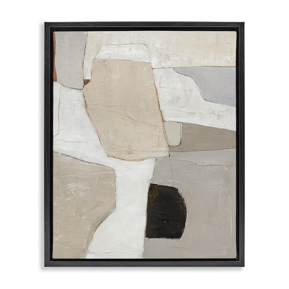 Stupell Industries Transitional Beige Shape Geometrics Black Floating Frame Canvas Art, 17 x 21, by Design Fabrikken