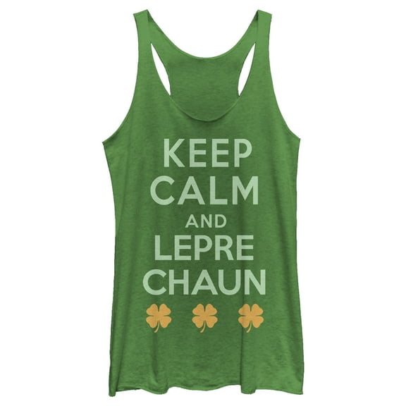 Women's Lost Gods St. Patrick's Day Keep Calm and Leprechaun Retro Racerback Tank Top Envy Green X Small