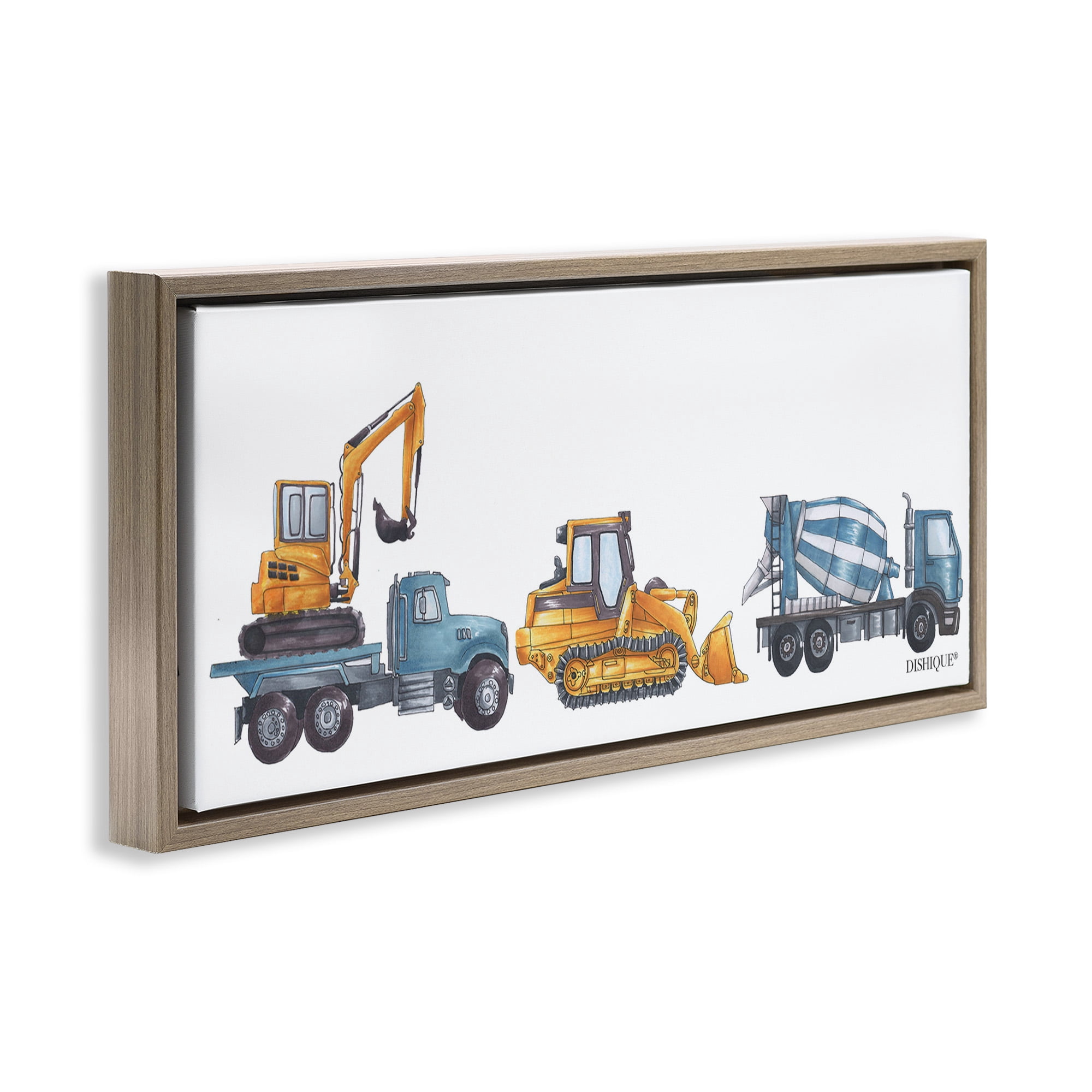 Stupell Industries Construction Vehicles Driving Illustration Transportation Painting Brown Floater Framed Canvas Art Print Wall Art, 25 x 11