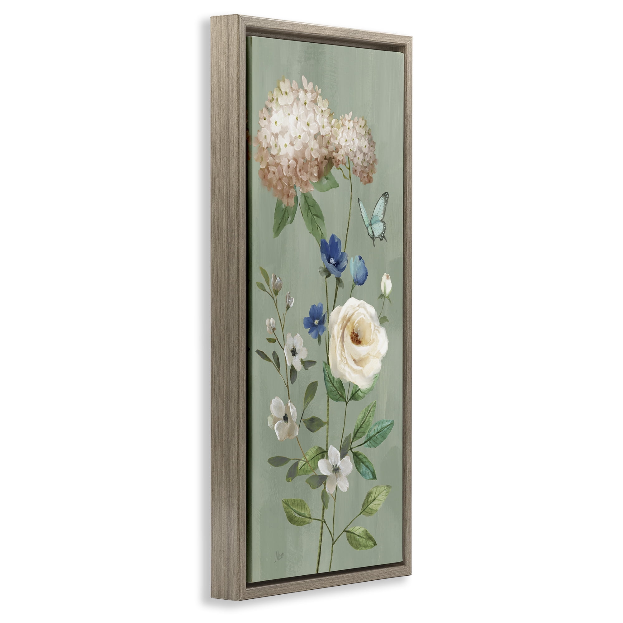 Stupell Industries Hydrangea & Rose with Butterfly Brown Framed Floater Canvas Wall Art, design by Nan