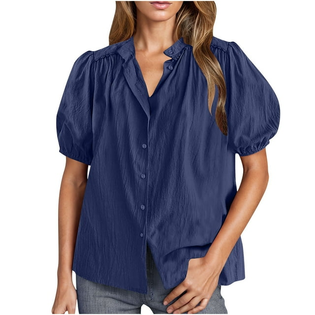 Hvobtty Chemise Décontractée à Manches Courtes pour Femmes, Chemise d'Été à Boutons en Dentelle Mode Décontractée