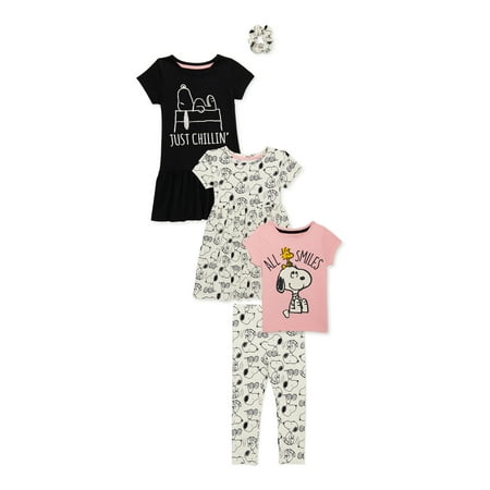 

Snoopy Baby and Toddler Girls Dresses Tee and Leggings 5-Piece Mix and Match Outfit Set 12 Months-5T
