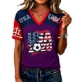 thumbnail image 2 of Womens Raglan Sleeve Soccer Shirt, Patriotic USA Flag Printed Short Sleeve Athletic Jerseys, Dark Purple XXL, 2 of 4