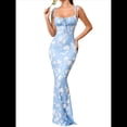 thumbnail image 2 of Vestido Maxi Bohemio de Verano para Mujer, con Estampado Floral, Tirantes Finos, Sin Mangas y Ajustado Tulipanes Blancos L, 2 of 8