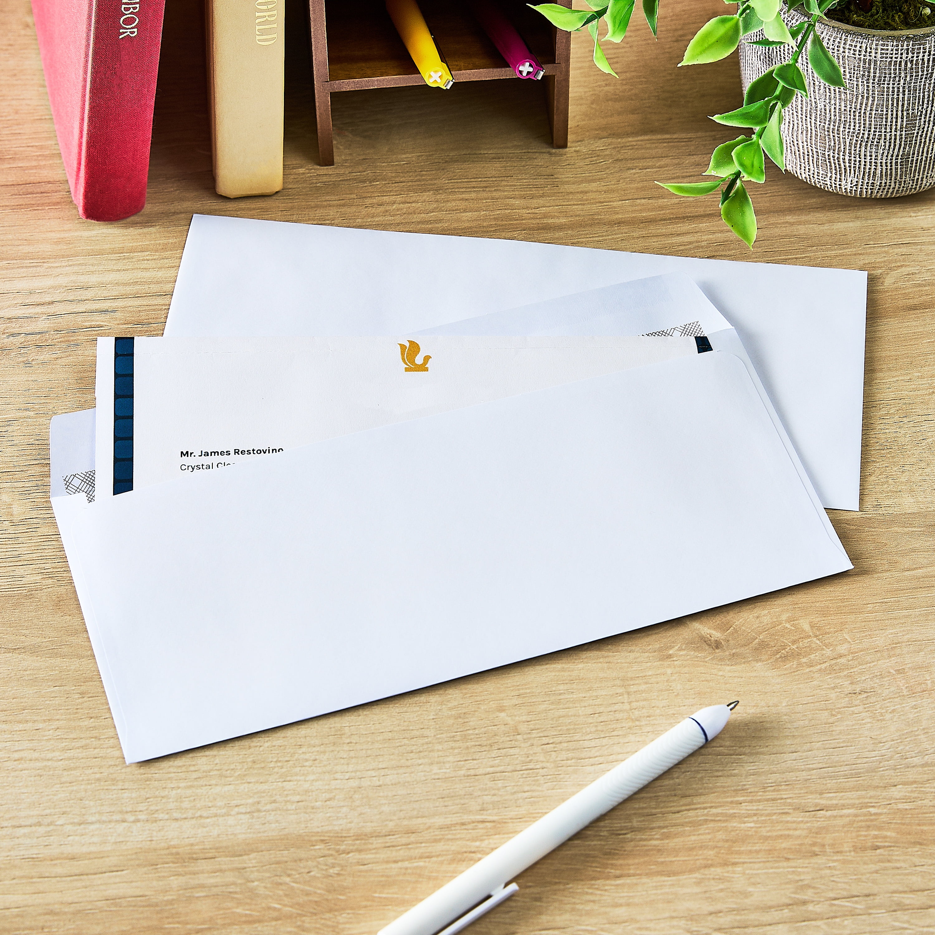 (5 pack) Pen + Gear #10 Gummed Envelopes ,White, Security Tinted, Count per Pack 50  , Size -  4.125"x9.5"