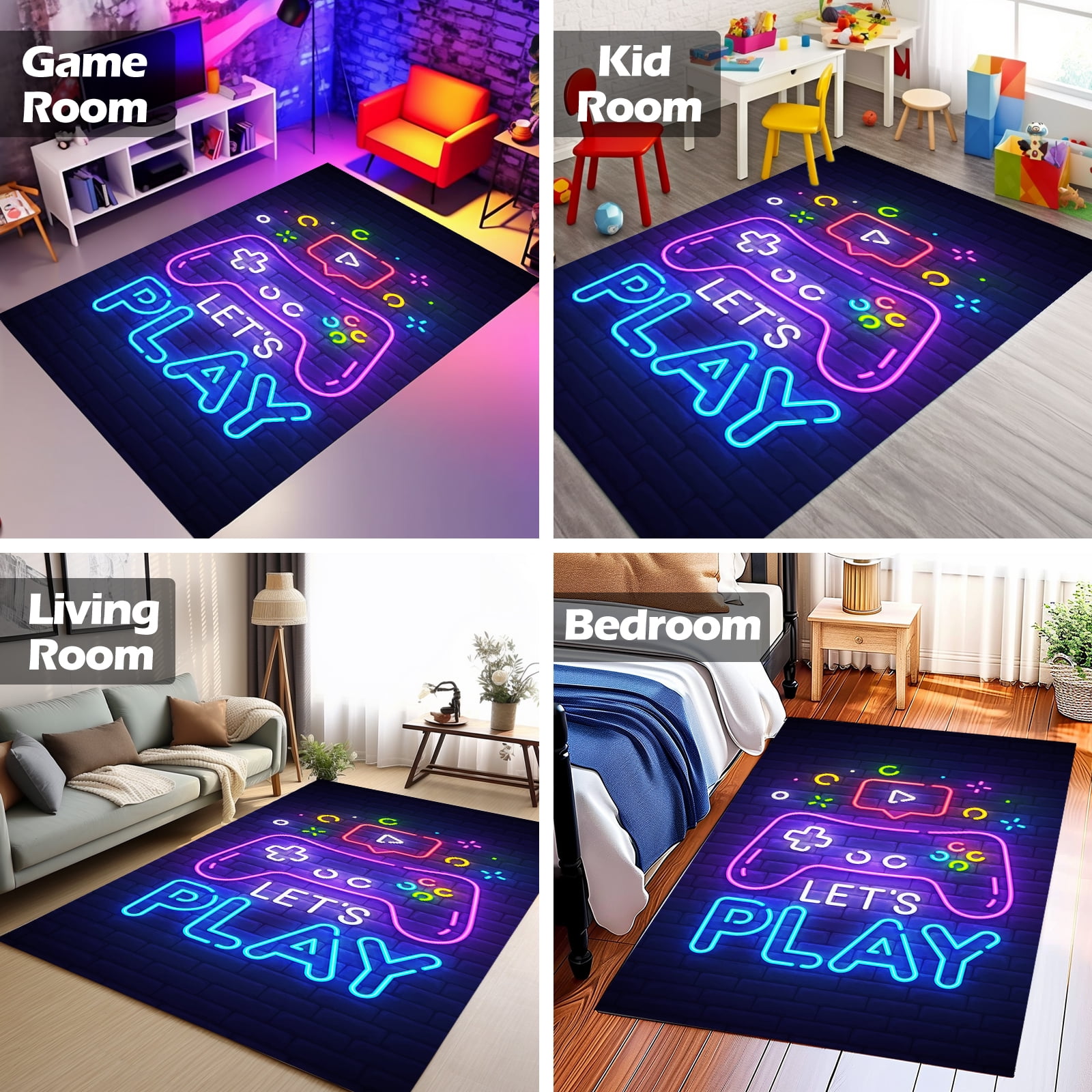 Gamer Rug for Game Room 3'x5' Non-Slip 3D Cool Printed Gaming Rug for Living Room,Bedroom Area Rug Home Decor