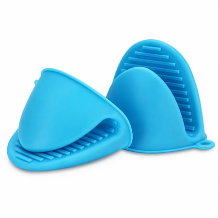 Mini Silicone Oven Mitts Heat Resistant Pinch Gloves Non-Slip Kitchen Potholders for Baking & Cooking (Blue)