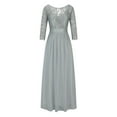 thumbnail image 6 of Womens Elegant Evening Dress Solid Crew Neck Lace Patchwork 3/4 Sleeves Dress Flowy Swing Cocktail Party Gown Dress Plus Size(3XL,Gray), 6 of 6