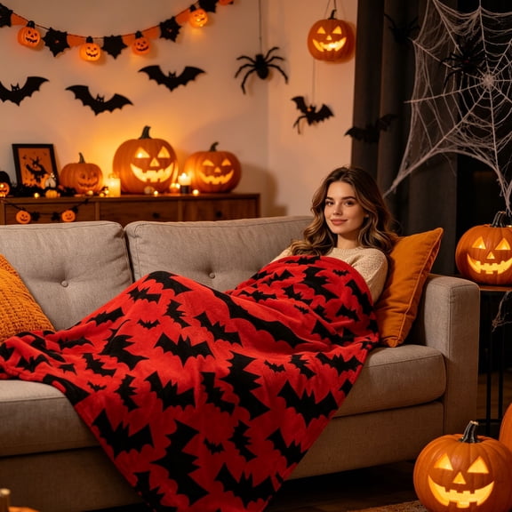 Halloween Fleece Blanket 51x39in Soft Flannel Throw for Couch Bed, Plush Cozy Blanket with Halloween Print, Lightweight Warm Decorations Gift by OVFUIZ