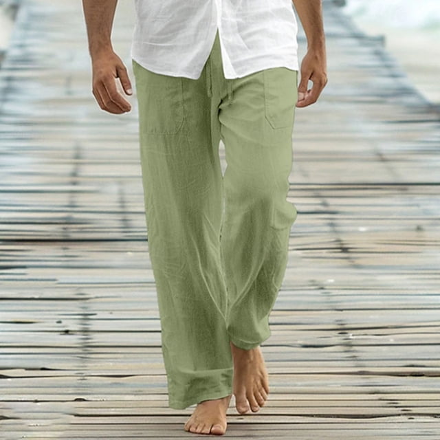 Pantalones largos para hombre, de ocio, con bolsillo, cordón, tubo recto, fáciles de llevar en la playa, de poliéster