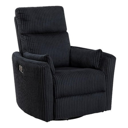 Rix Swivel Glider Recliner Chair w 2 Lumbar Pillows- Black Corduroy