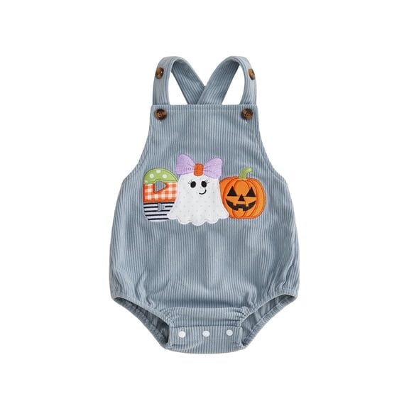 RUINIXCW Baby Halloween Cosplsy Overalls Pumpkin Ghost Letter Embroidery Sleeveless Romper Jumpsuit Suspender Pants for Toddler