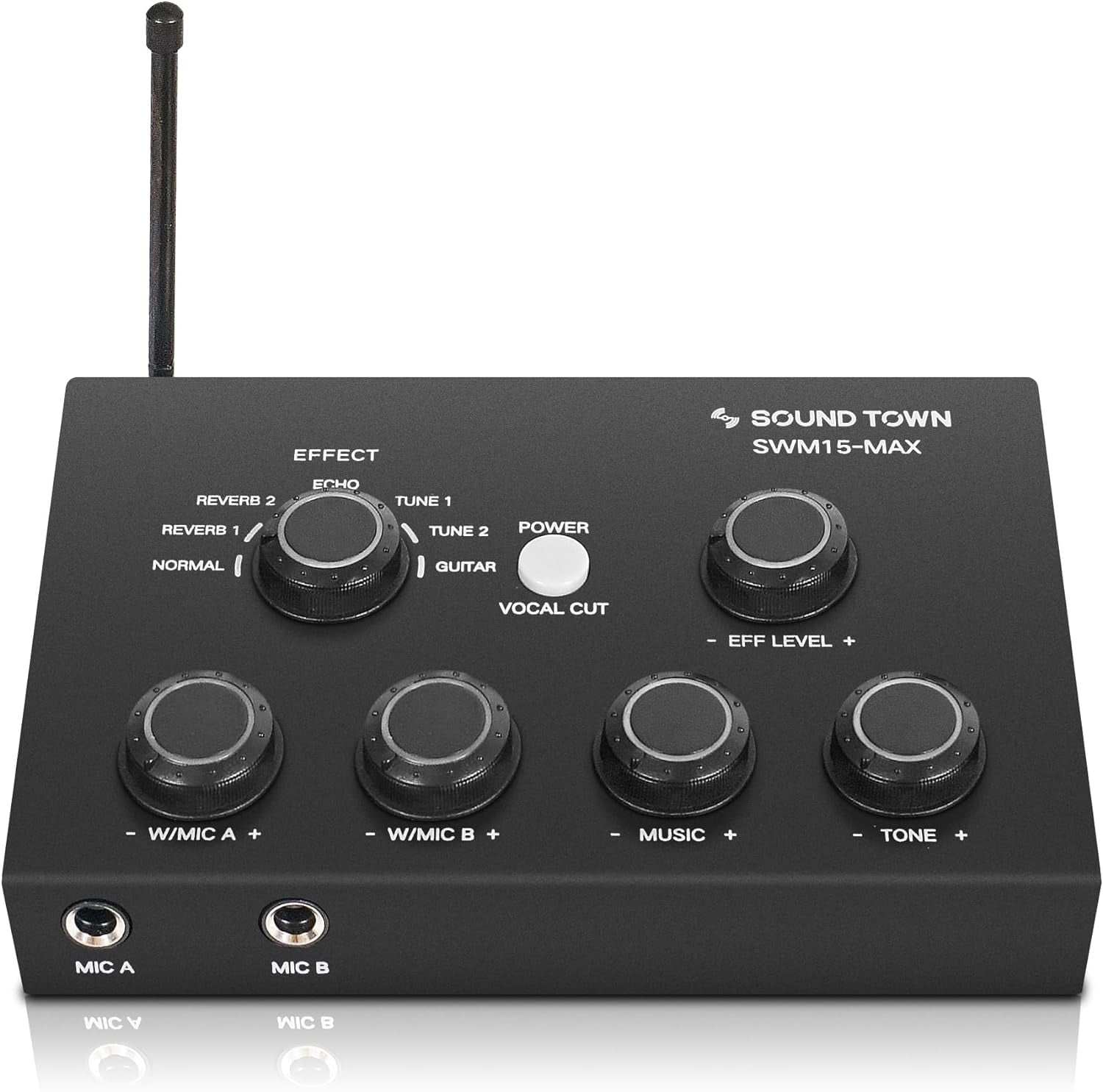 Sound Town 16 Channels Wireless Microphone Karaoke Mixer System w/ 2 Wireless Mics, HD ARC, Optical (Toslink), AUX, Supports Smart TV, Media Box, PC, Bluetooth, Soundbar, Receiver (SWM15-MAX)