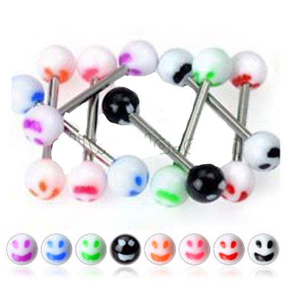 Smiley Face Tongue Ring/Snake Eyes/Nipple UV 14G (1.6mm) Acrylic (Paackaged Deal (9) Pieces (B/4/5)
