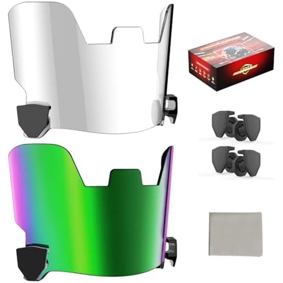 Football Helmet Visor 2-Pack - Shatterproof Protective Shields for Day & Night Play | NFHS Approved Combo Kit, Neon Green & Clear, Universal Fit