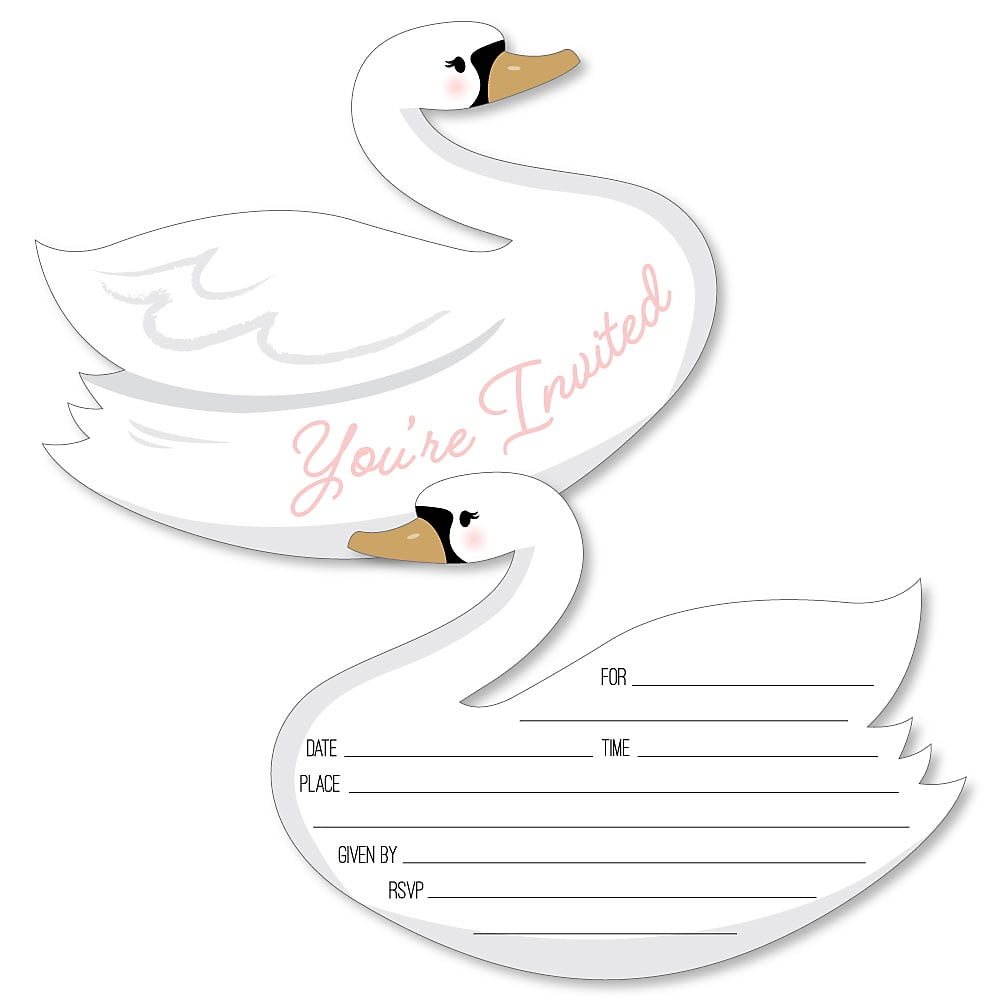 Swan Soiree - Shaped Fill-in Invitations - White Swan Baby Shower or Birthday Party Invitation Cards with Envelopes - Set of 12