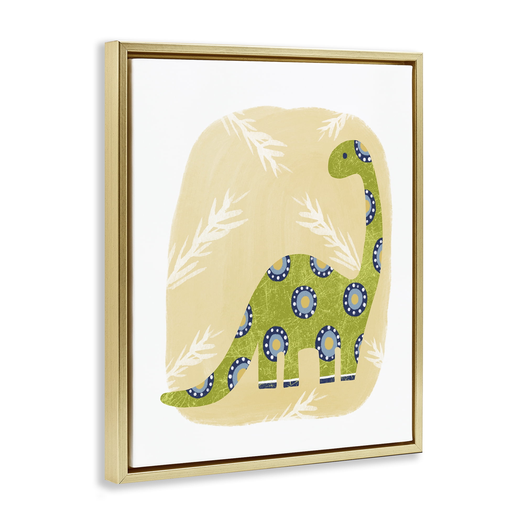 Stupell Industries Brontosaurus with Leaves Animals & Insects Painting Gold Floater Framed Art Print Wall Art, 17 x 21