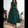 thumbnail image 4 of Vestido Maxi Floral de Verano para Mujer, Cuello Abotonado, Cintura Anudada, Volantes Escalonados, Sin Mangas, Estilo Bohemio, Verde Talla S, 4 of 9