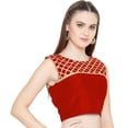 thumbnail image 2 of eloria Women's Gottapati Design Art Silk Sari Top Summer Casual Boat Neck Blouse Color : Red, Size : 38, 2 of 6