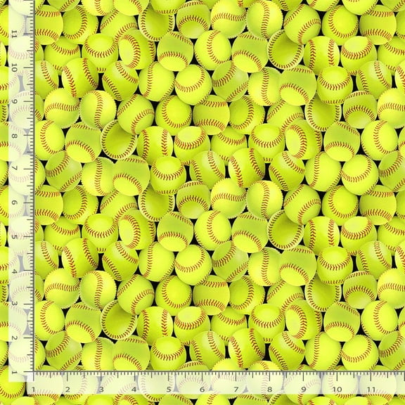 Cotton Packed Softballs Elite Athletes Sports Games Balls Timeless Treasures Yellow Cotton Fabric Print by the Yard (SPORT-CD3632-YELLOW)