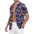 thumbnail image 2 of GIRUNS Mens Hawaiian Shirt Wrinkle Free Quick Dry Short Sleeve Button Down Tropical Print Vacation Beach Shirt Black Flamingo L, 2 of 7
