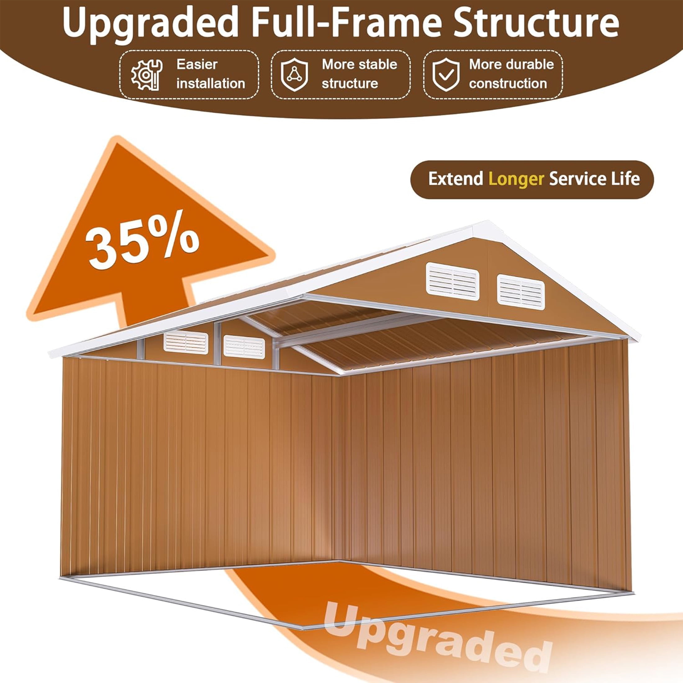 6*4 FT Outdoor Storage Shed with Windows, Metal Garden Tool Shed with Lockable Door & Ventilation, outside storage for Backyard, Lawn, Patio,Yard, bike,Brown