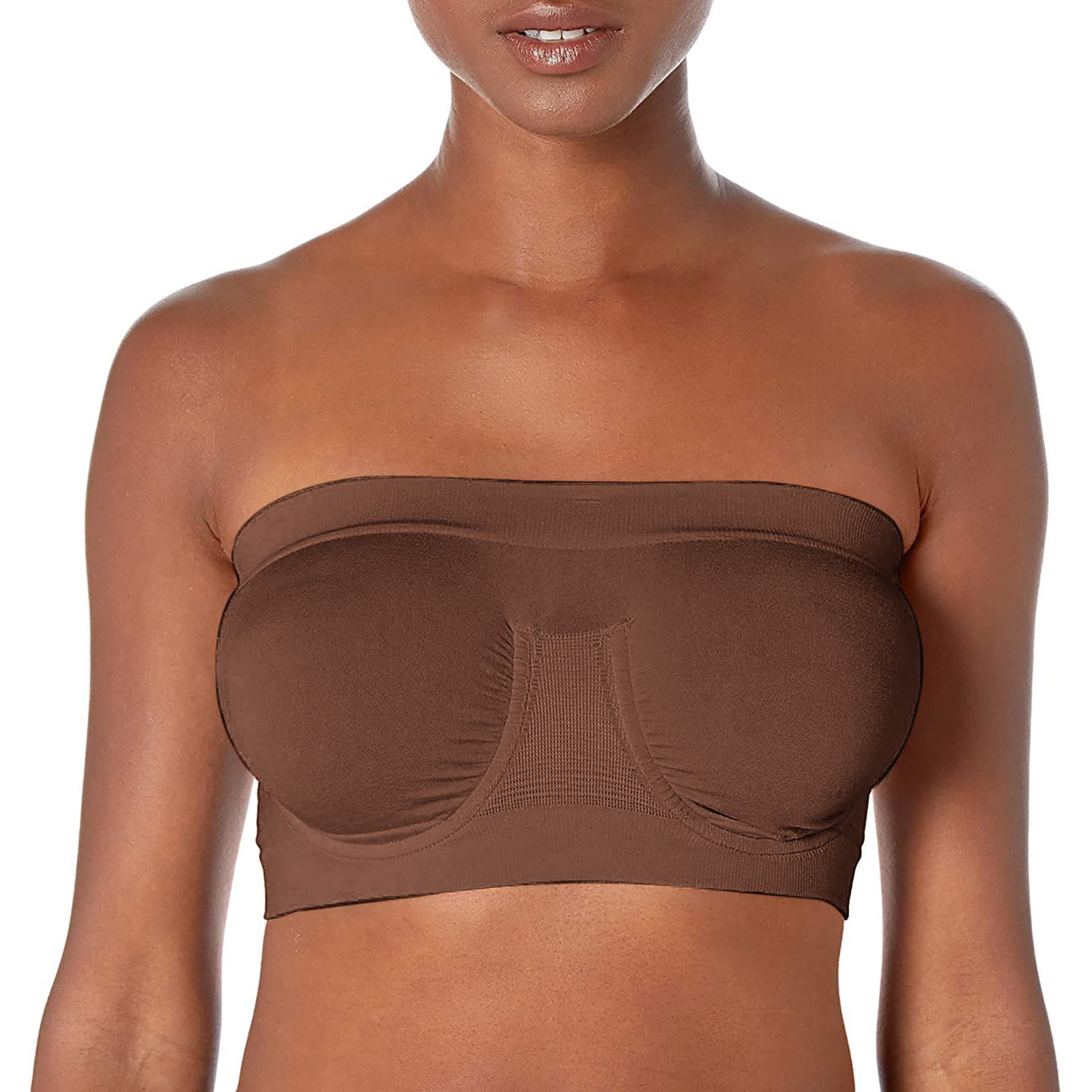 Exclare Women's Seamless Bandeau Unlined Underwire Minimizer Strapless Bra  for Large Bust(Beige,42DD) 