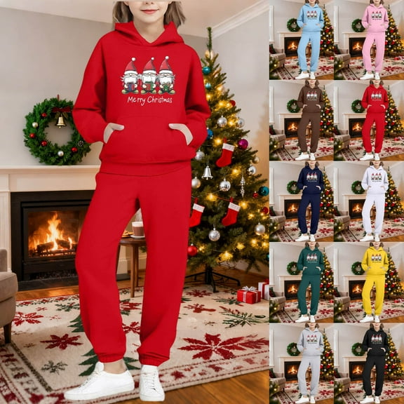 Piuwrlz Girls 2pcs Jogger Set Toddler Sweatsuits Sets Pocket Christmas Round Neck Sweats and Sweatpants Green Size 4 Years