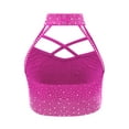 thumbnail image 4 of inlzdz Kids Girls Shiny Dance Crop Tank Top Rhinestone Halter Sleeveless Vest For Gymnastic Stage Hot Pink 16, 4 of 5