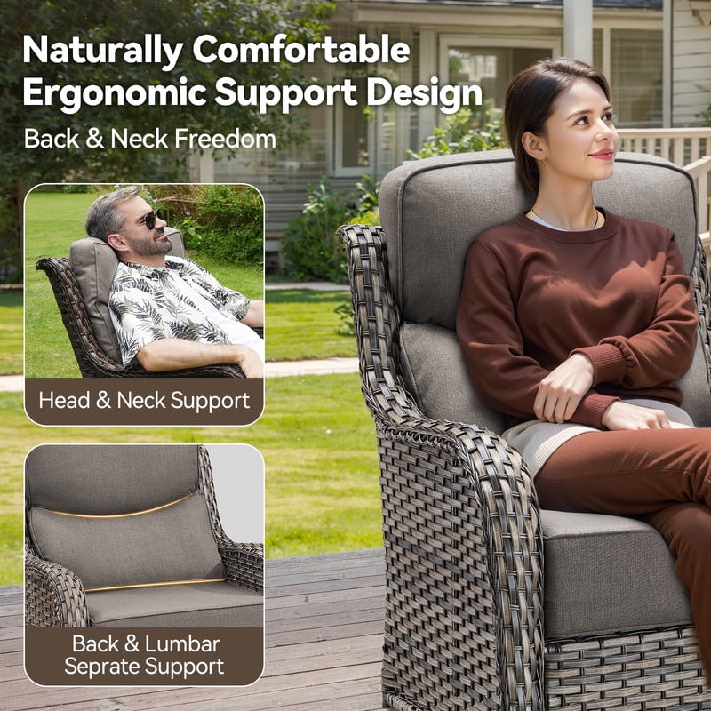 PARKWELL 5 Piece Outdoor Patio Furniture Set,All-Weather High Back Conversation Set with Luxury 6-Inch Thick Cushions,Swivel Glider Chair,7-Seat Furniture Sets for Garden, Deck, Backyard,Gray/Gray