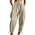 thumbnail image 6 of Lovskoo Women's Cotton And Linen Baggy Wide Leg Pants Elastic Waisted Casual Palazzo Harem Pants with Pockets Cropped Pants Beige, 6 of 9