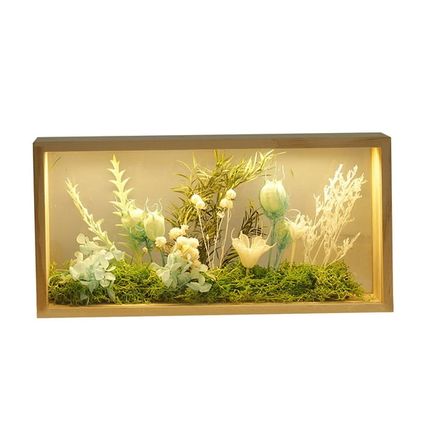 Marco de fotos luminoso DIY Marco de fotos de flores secas Mundo del bosque Flor eterna Caja de exhibición de doble cara Marcos luminosos