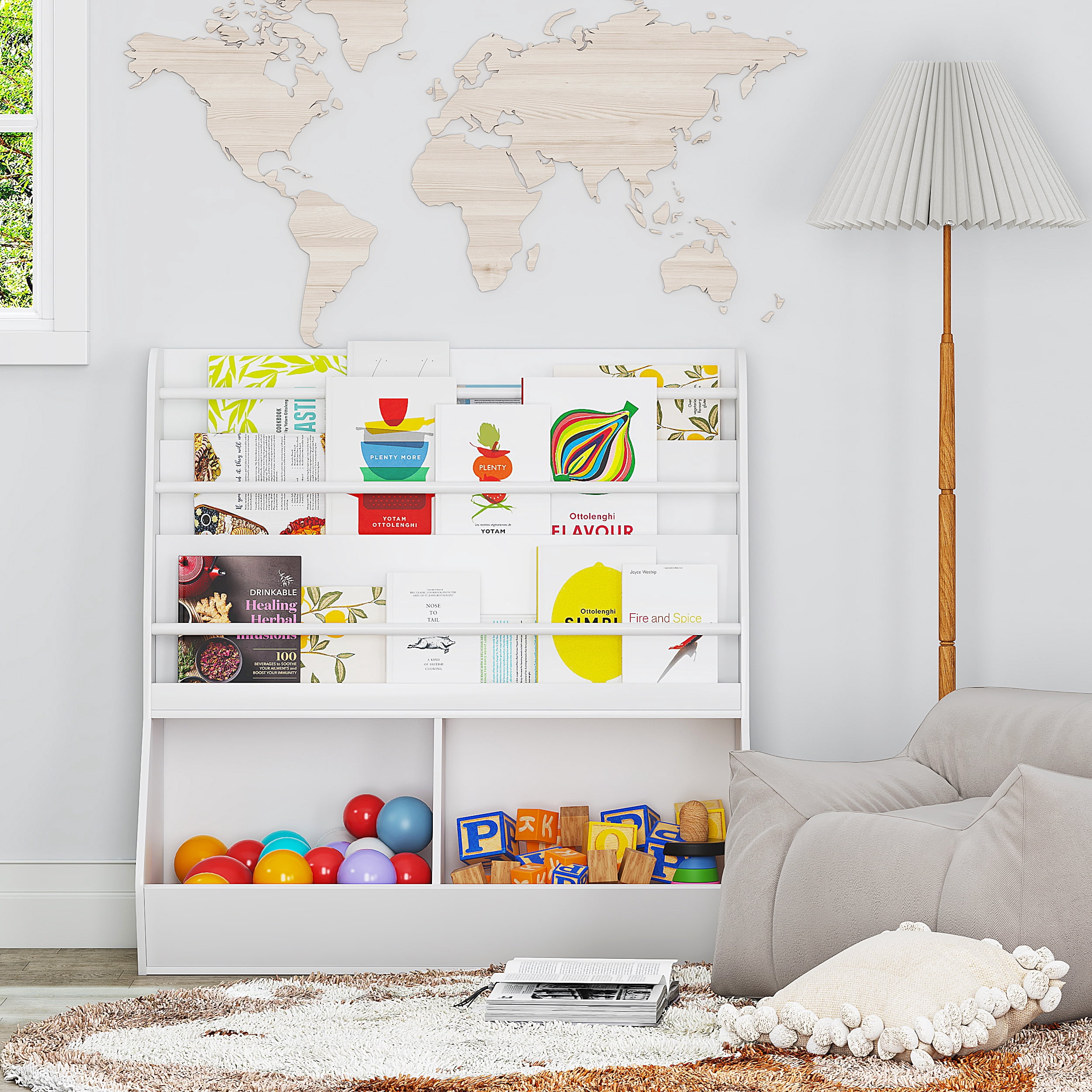 UTEX Kids Bookshelf, Wooden Toy Storage Cabinet Organizer Holder 2 Large Cubes,Children Bookcase Display Rack for Kids Room, Classroom, Nursery, Kindergarten (White Finish)