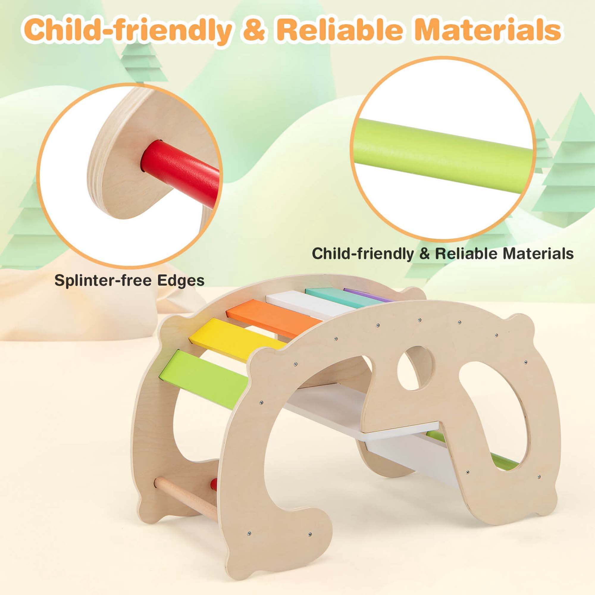 Costway 2-in-1 Rocking Horse Arch for Kids Montessori Climbing Toys with Rocker Multi-color