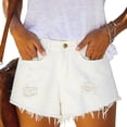 thumbnail image 4 of hoksml Women's High Waist Distressed Denim Shorts, Frayed Hem Jean Shorts, Casual Ripped Denim Shorts, 4 of 8