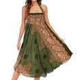 thumbnail image 4 of SWSMCLT Women's Midi Summer Dress Ladies Casual Sundress Gypsy Handkerchief Asymmetric Flowy Long Beach Skirt Hippie Boho Dresses Billowy Swing Pleated Patterned5 Olive Small-Large, 4 of 5