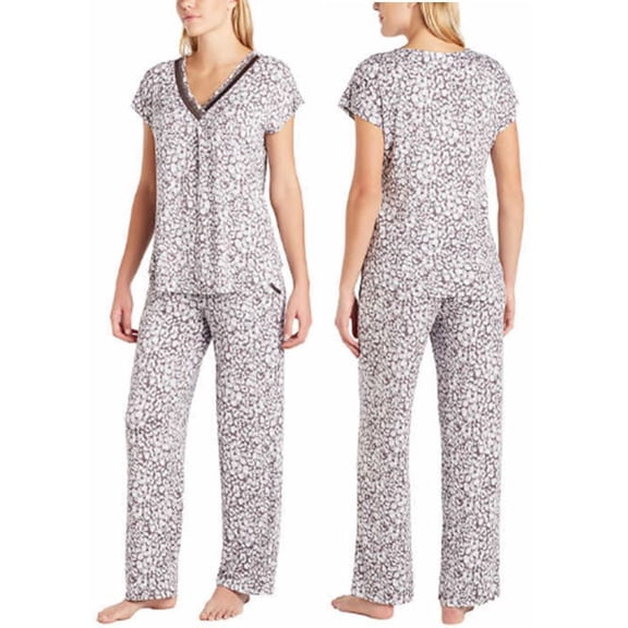 Midnight by Carole Hochman Womens 2 Piece Super Soft Pajama Set (Grey Print, Medium)