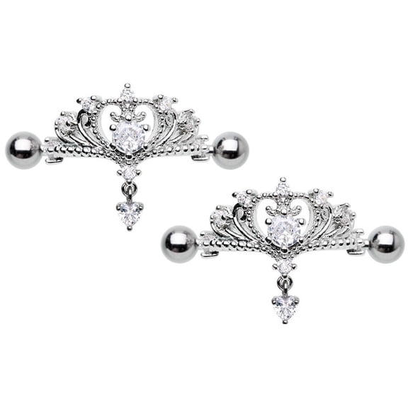Nipple Ring bar Royalty Princess Gem Drop Dangle Barbell Pair 1''
