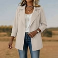 thumbnail image 6 of Zynoxe Womens Long Blazer Solid Color Lapel 3/4 Sleeves Suit Cardigan with Pockets Trendy Loose Fit Elegant Business Office Work Suit Jackets Beige S, 6 of 7