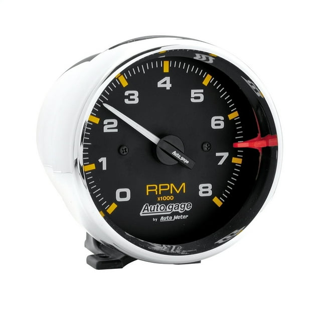AutoMeter Tachometer 2301 Autogage; Aftermarket; 3-3/4 Inch; Full Sweep Pedestal Mount; Analog; 0-8000 RPM; Without Peak Memory and Warning Indicator; Black Face/Chrome Cup/White Needle