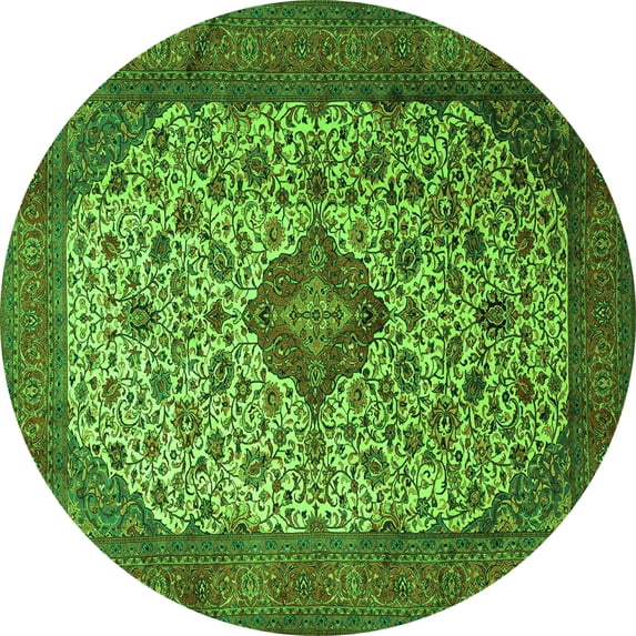 Ahgly Company Indoor Round Medallion Green Traditional Area Rugs, 3' Round