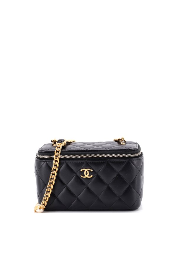 Pre-Owned Classic Vanity Case with Resin Pearl Chain Quilted Lambskin Small By Rebag