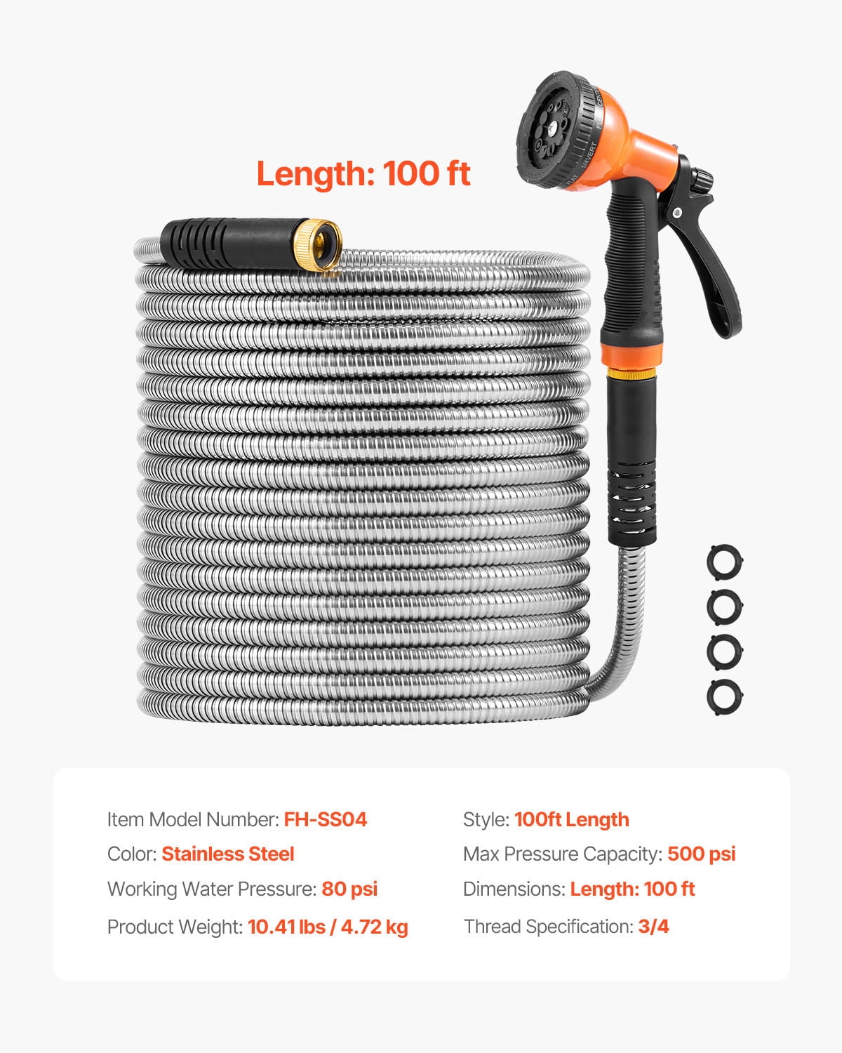 KFFKFF 100 ft Metal Garden Hose, Durable Stainless Steel Water Hose, Flexible Backyard Hose with 10-Function Nozzle, Anti-Kink Design, Lightweight Water Pipe for Outdoor, Yard