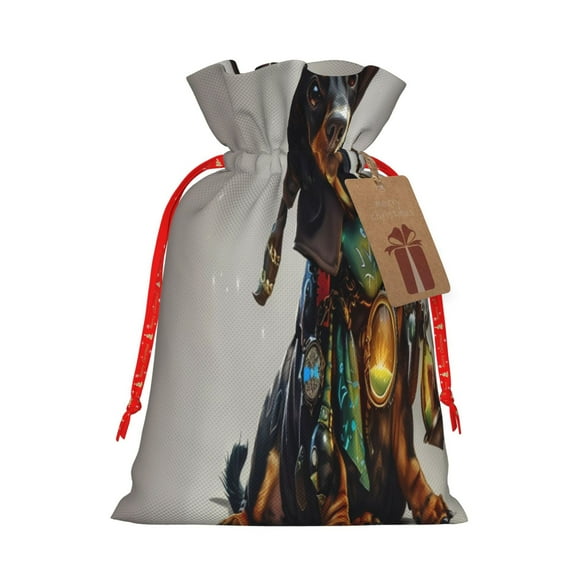 Naloa Fantasy Wizard Dog Art Drawstring Christmas Bags, 3D Xmas Gift Bags, Christmas Wrapping Bags, Xmas Goodie Bags, Treat Pouch Bags, Party Favor Bags-Medium