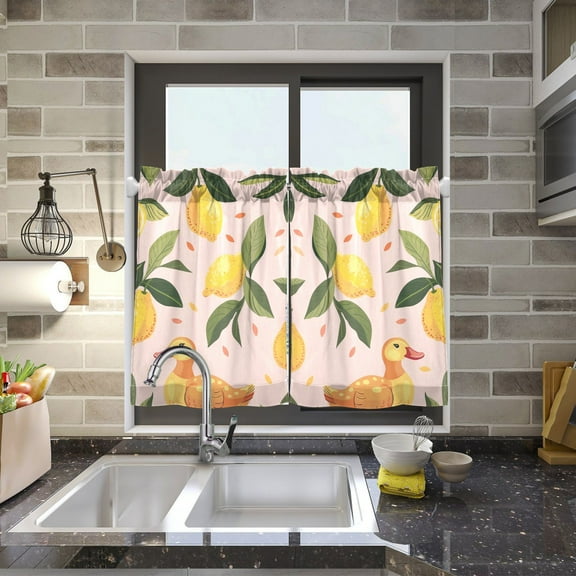 Duck Leaves Lemons Kitchen Curtains Half Tier Curtain 2 Rod Pockets Bathroom Bedroom Cupborad Living Room 27"x24"