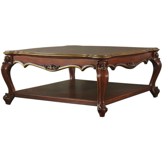 ACME Picardy Square Wooden Coffee Table with Bottom Shelf in Vintage Cherry Oak