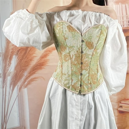 

Pxiakgy shapewear for women tummy control Women Printed Back Lace Up Tummy Control Underbust Shaper Shapewear Underwear Corset Green + XS