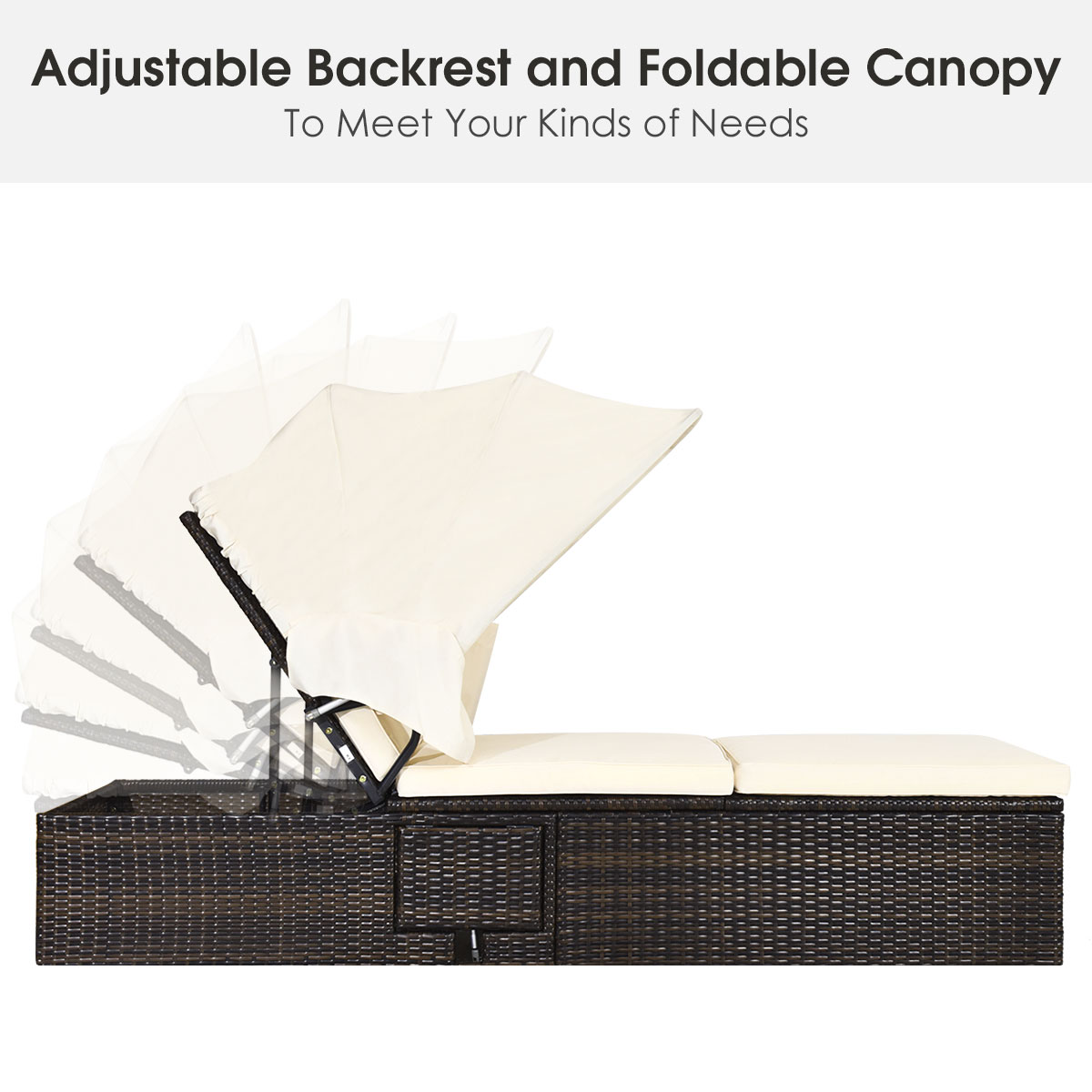 Topbuy Outdoor Cushioned Reclining Chaise Lounge w/Folding Canopy - image 5 of 7