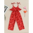 thumbnail image 3 of Toddler Girls Valentine's Day Romper Jumpsuit Ruffles Sleeveless Heart Print Overalls, 3 of 7