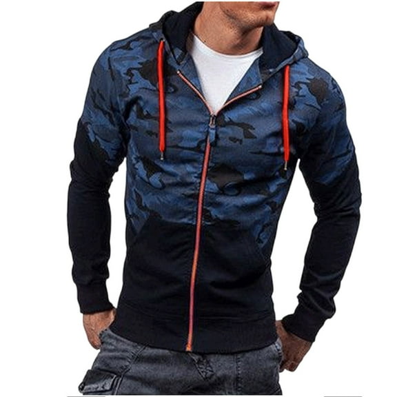 Men's Camouflage Patchwork Zip Up Hoodies Casual Long Sleeve Hooded Sweatshirt Jacket with Pockets
